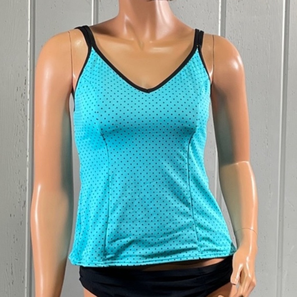 Miraclesuit Blue Black Multicolor Polka Dot Print Swim Tankini Top Sz 22W